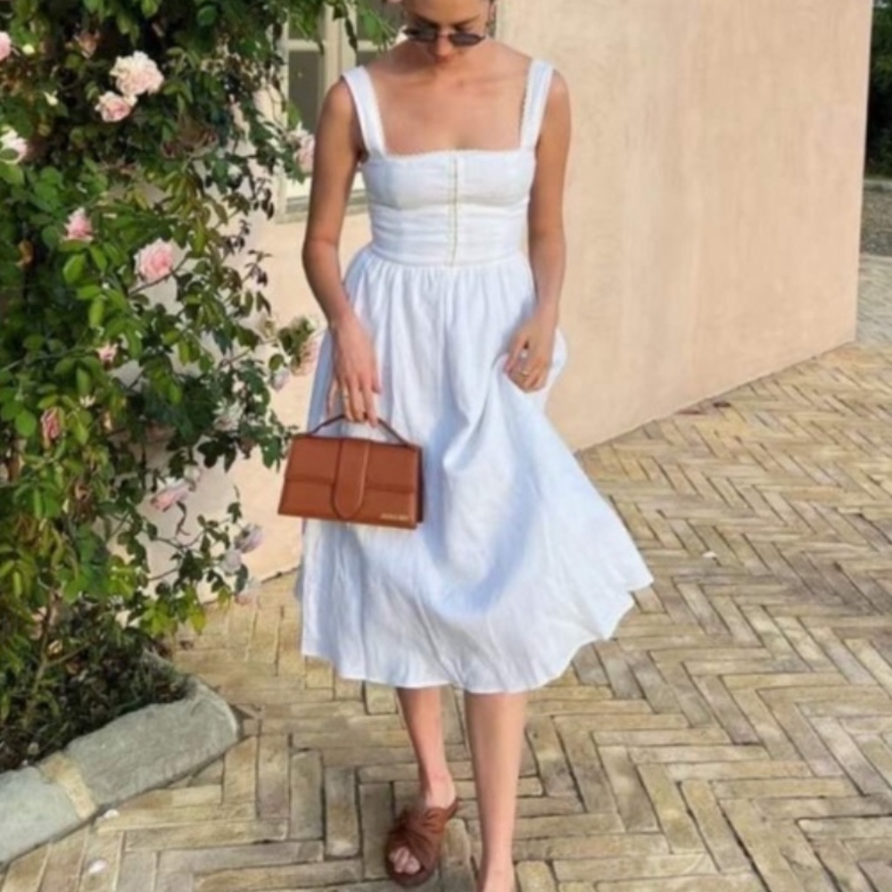 Reformation Tagliatelle Linen Dress - White